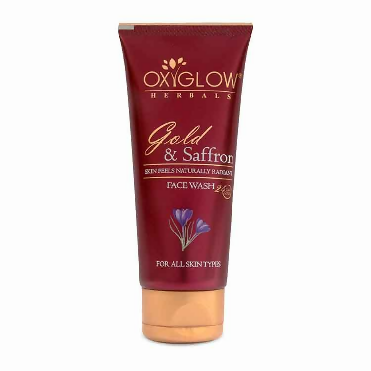 Oxyglow Herbals Gold & Saffron Face Wash tube on a white background