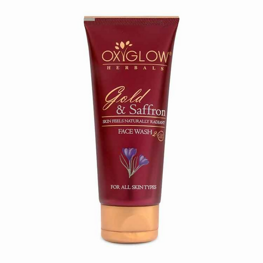 Oxyglow Herbals Gold & Saffron Face Wash tube on a white background