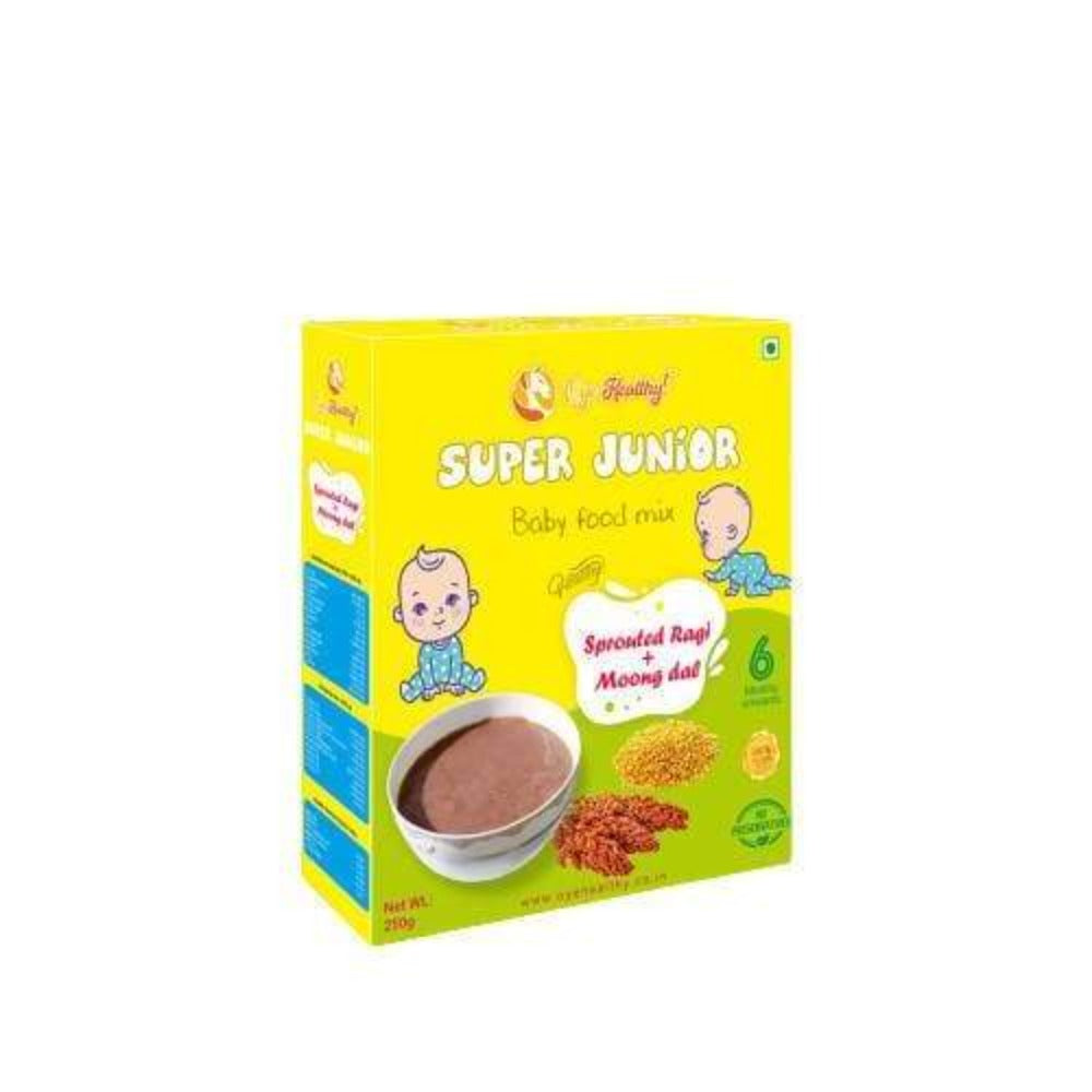 Box of Super Junior baby food mix on a white background