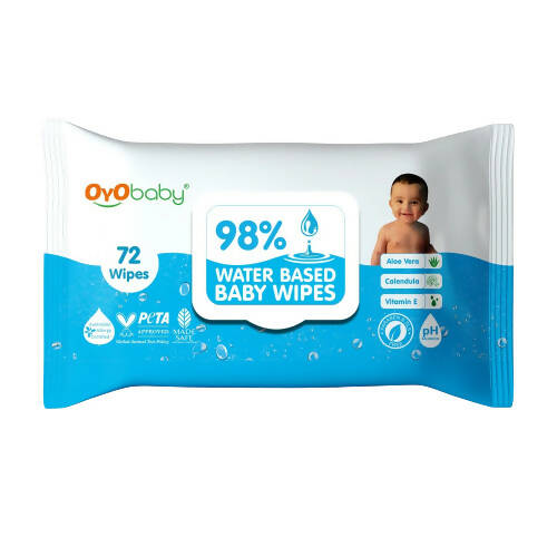 Oyo Baby water-based baby wipes packaging with a child's picture on a white background