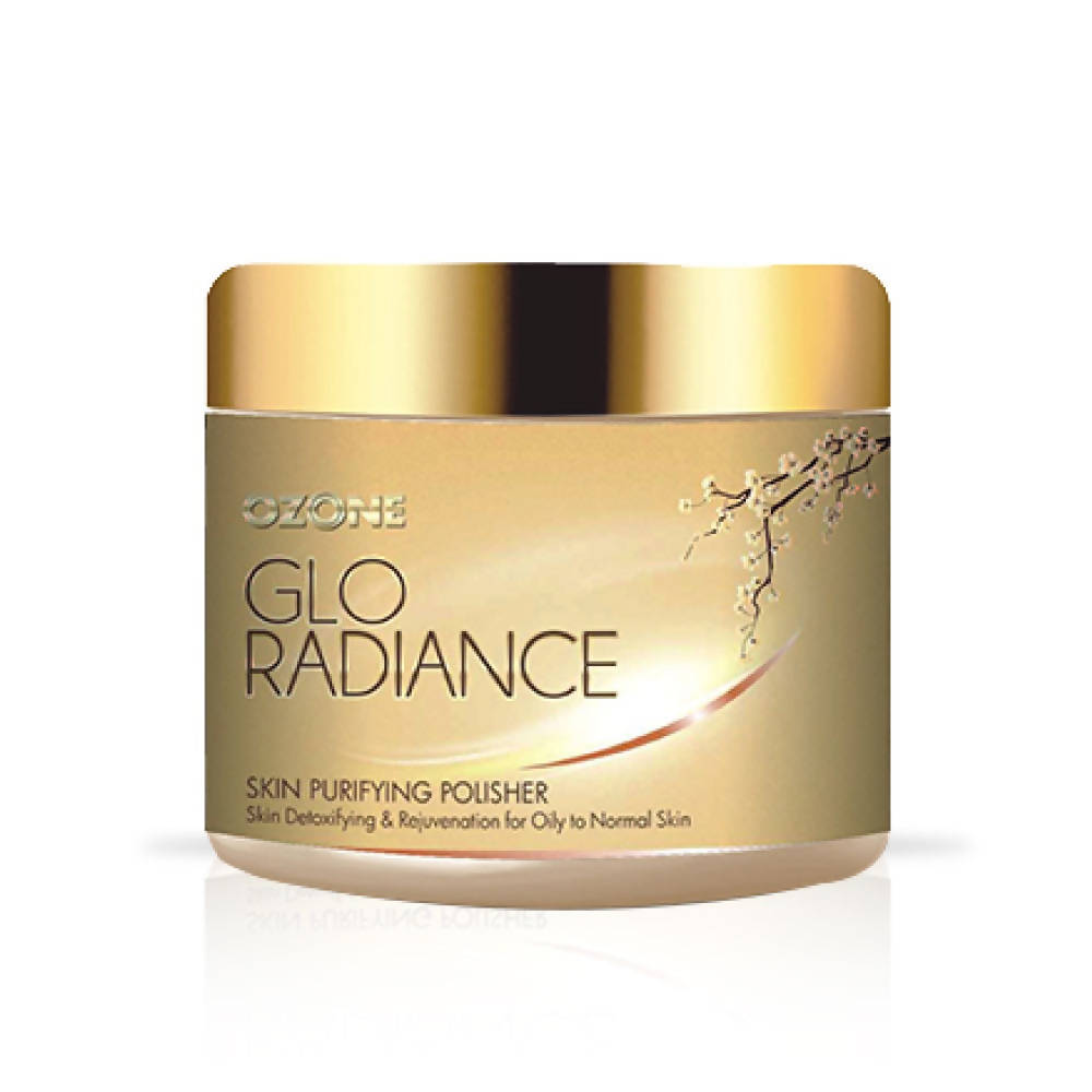 Glo Radiance skin purifying polisher jar with gold lid on a white background