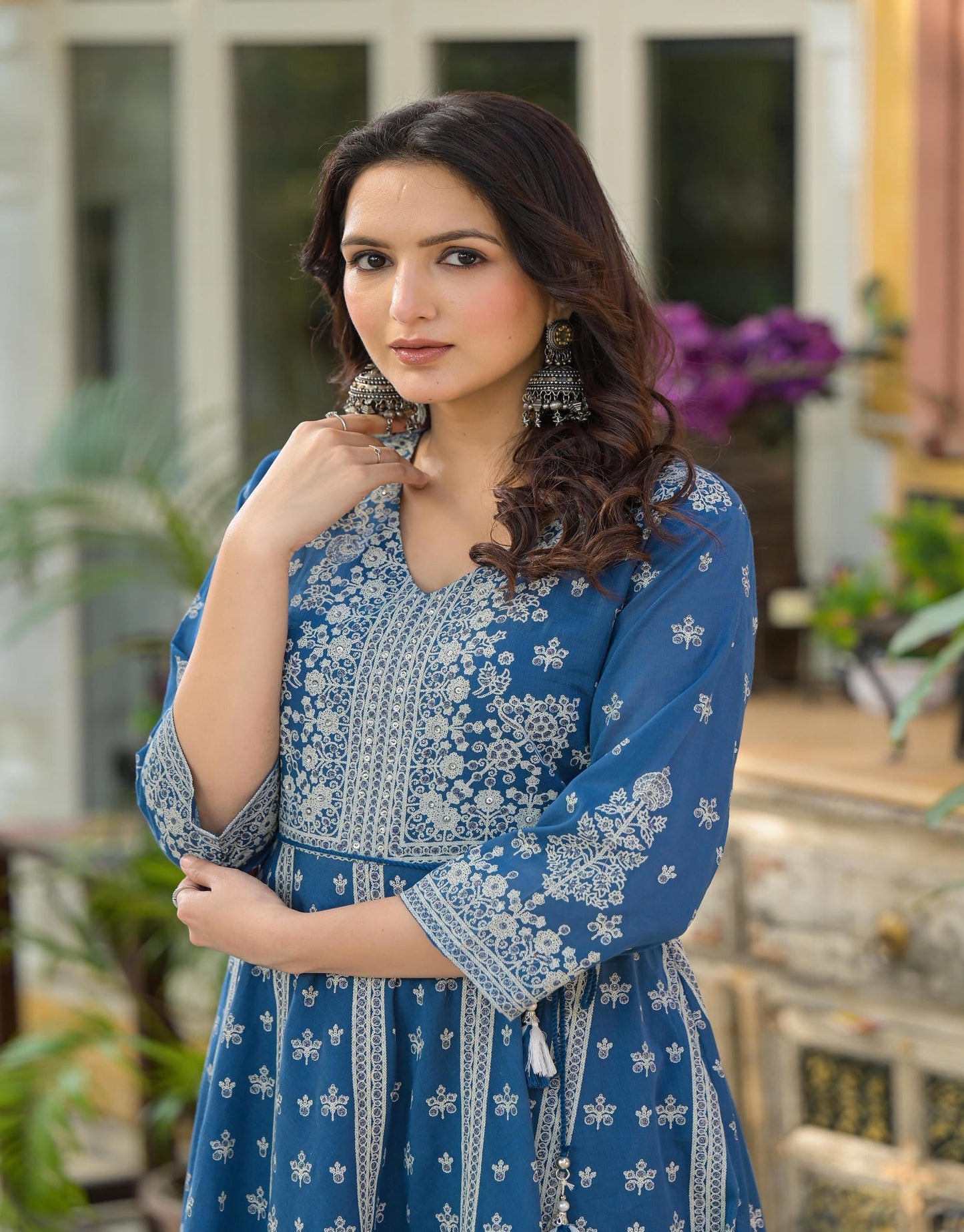 Juniper Indigo Ethnic Motif Printed Cotton Long Dress