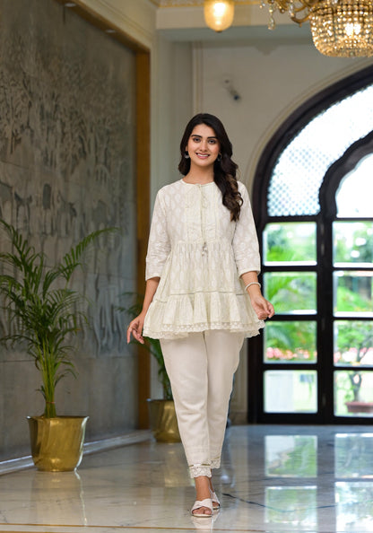 Juniper White Ethnic Motif Printed Cotton Tunic