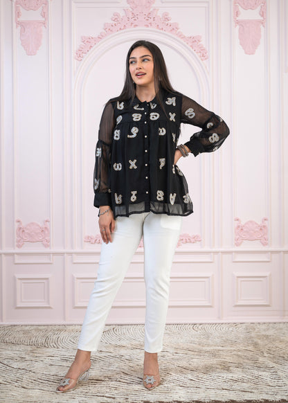 Juniper Black Embroidered And Sequin Tunic With Buttons