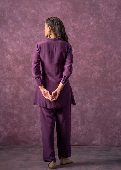 Juniper Viscose Purple Embellished Tunic And Pant Co-Ord Set With Bead Details