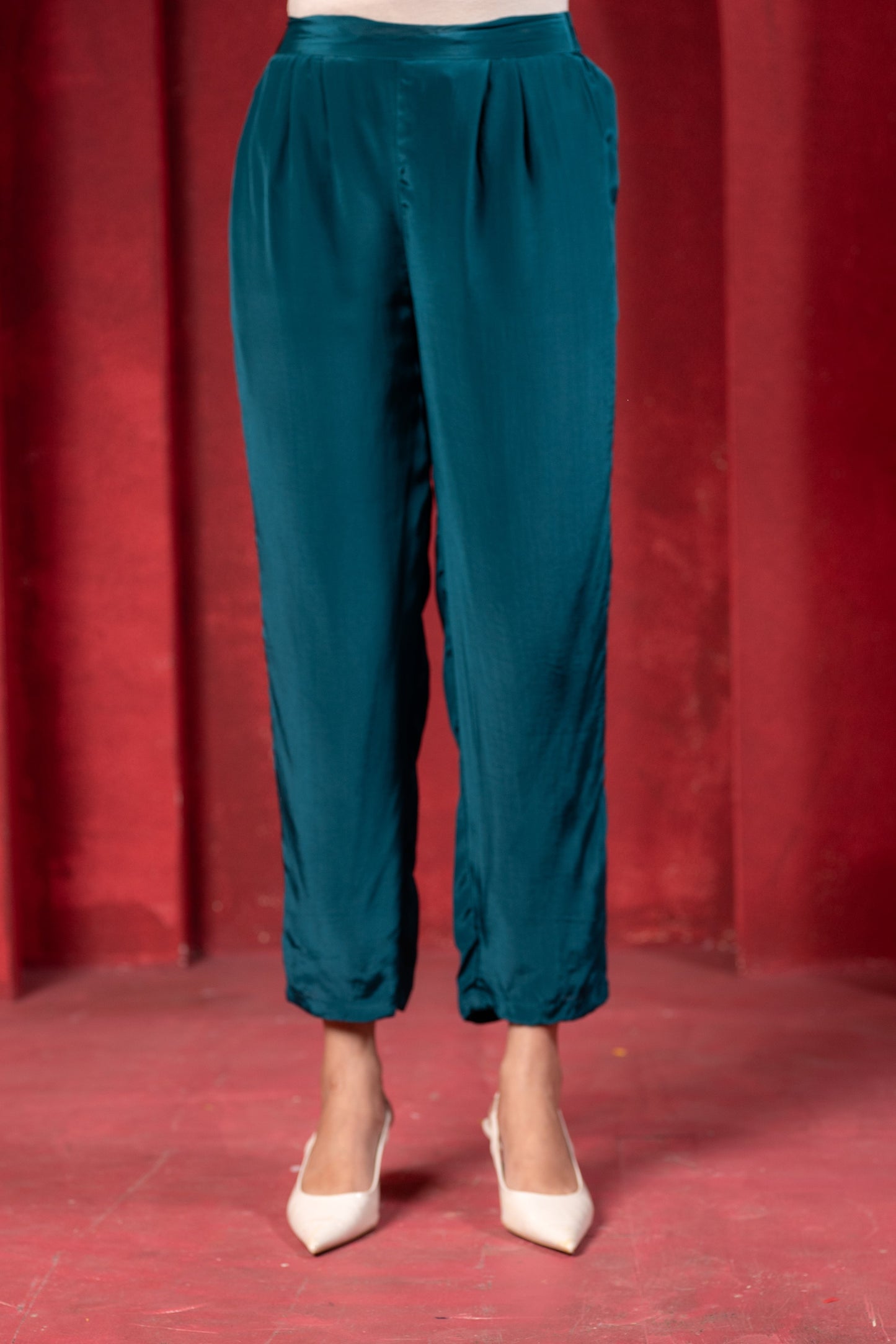 Juniper Teal Embellished Viscose Co-Ord Set With Bead Detailing