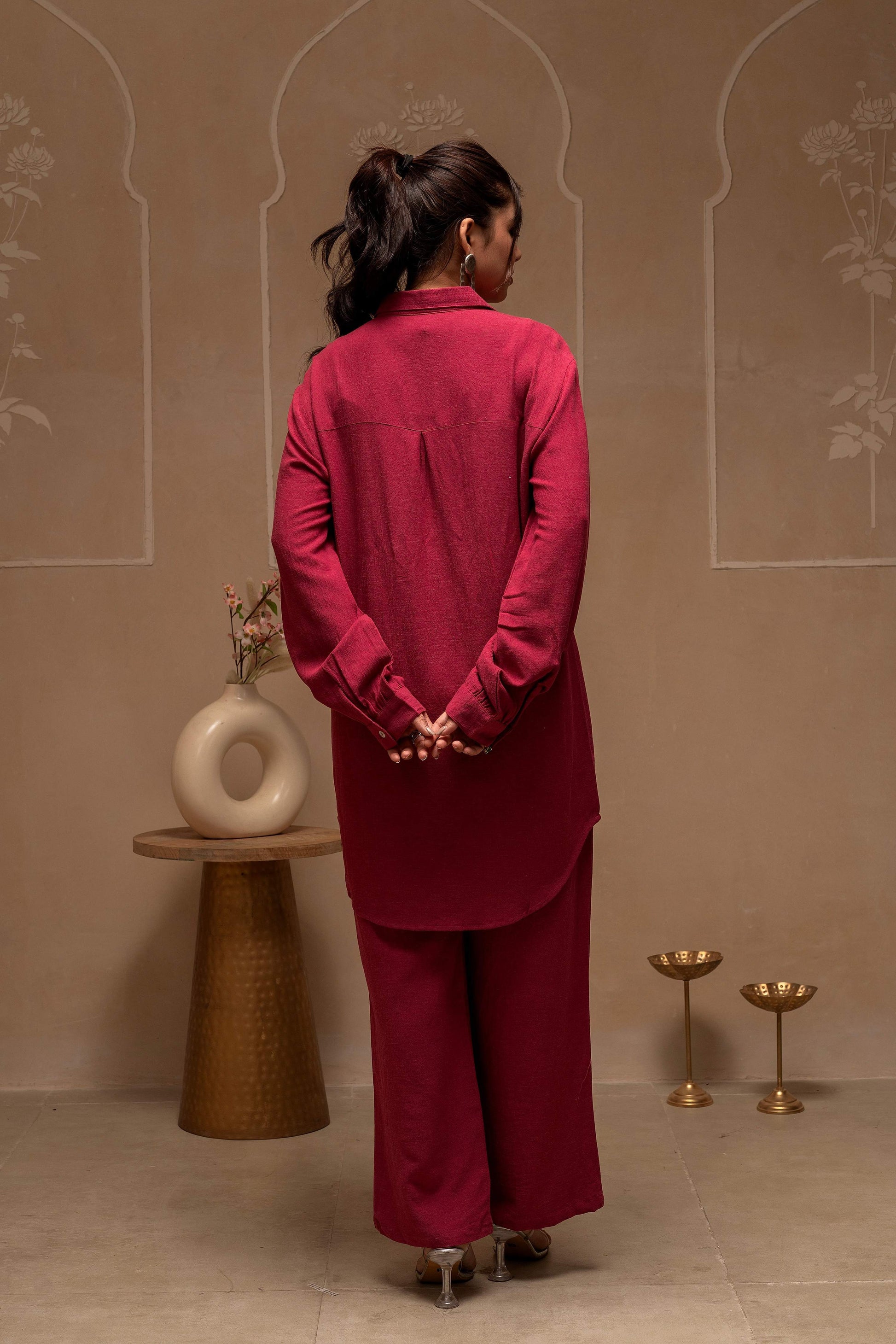 Juniper Rose Pink Embroidered Viscose Co-Ord Set With Thread Work Detailing