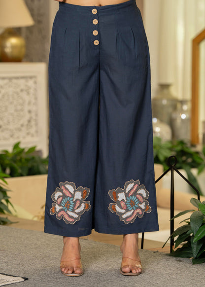 Juniper White & Teal Cotton-Viscose Embroidered Co-Ord Set With Thread Work & Lace