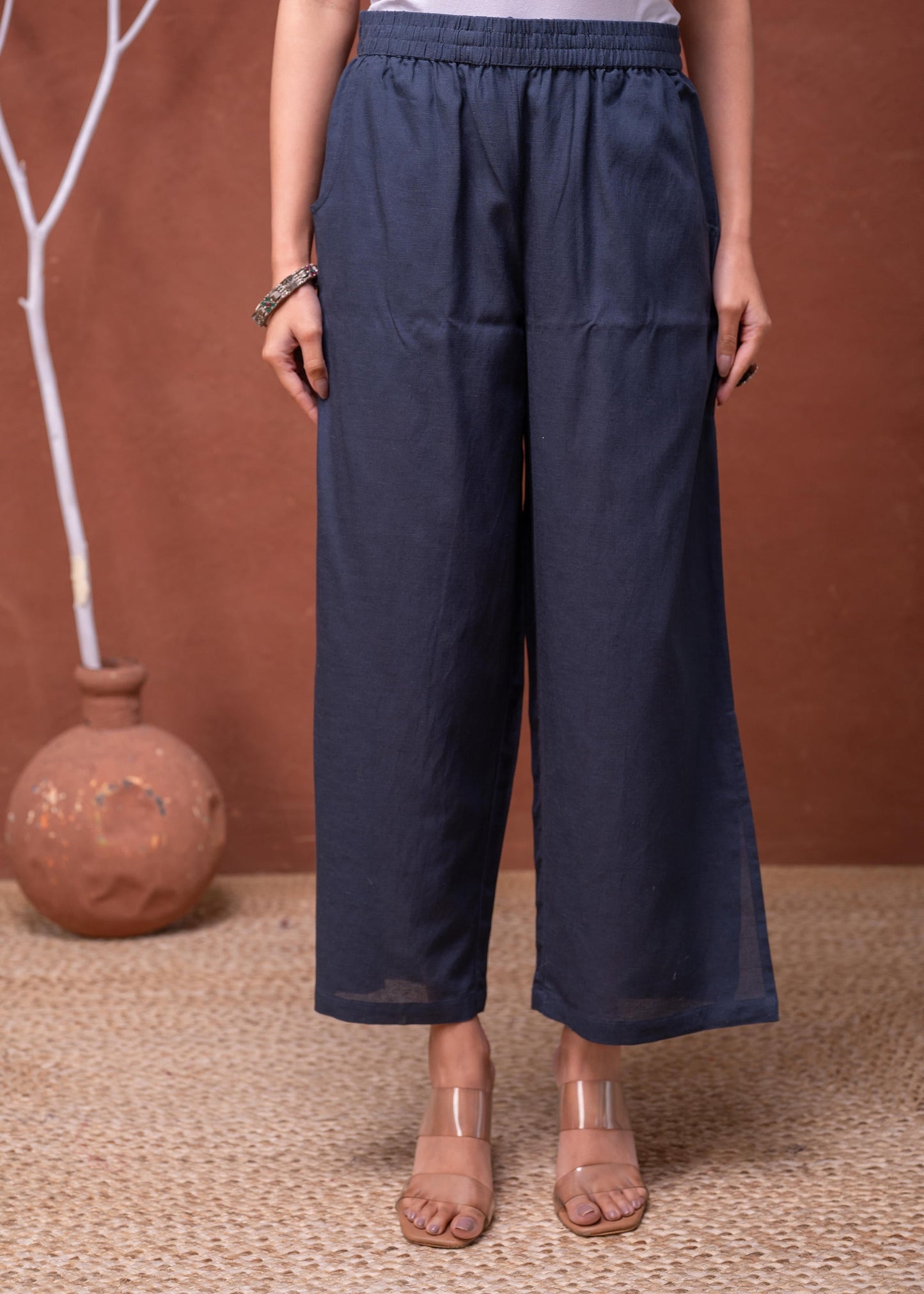 Juniper Viscose Linen Teal Embroidered Top And Pant Co-Ord Set With Thread Work