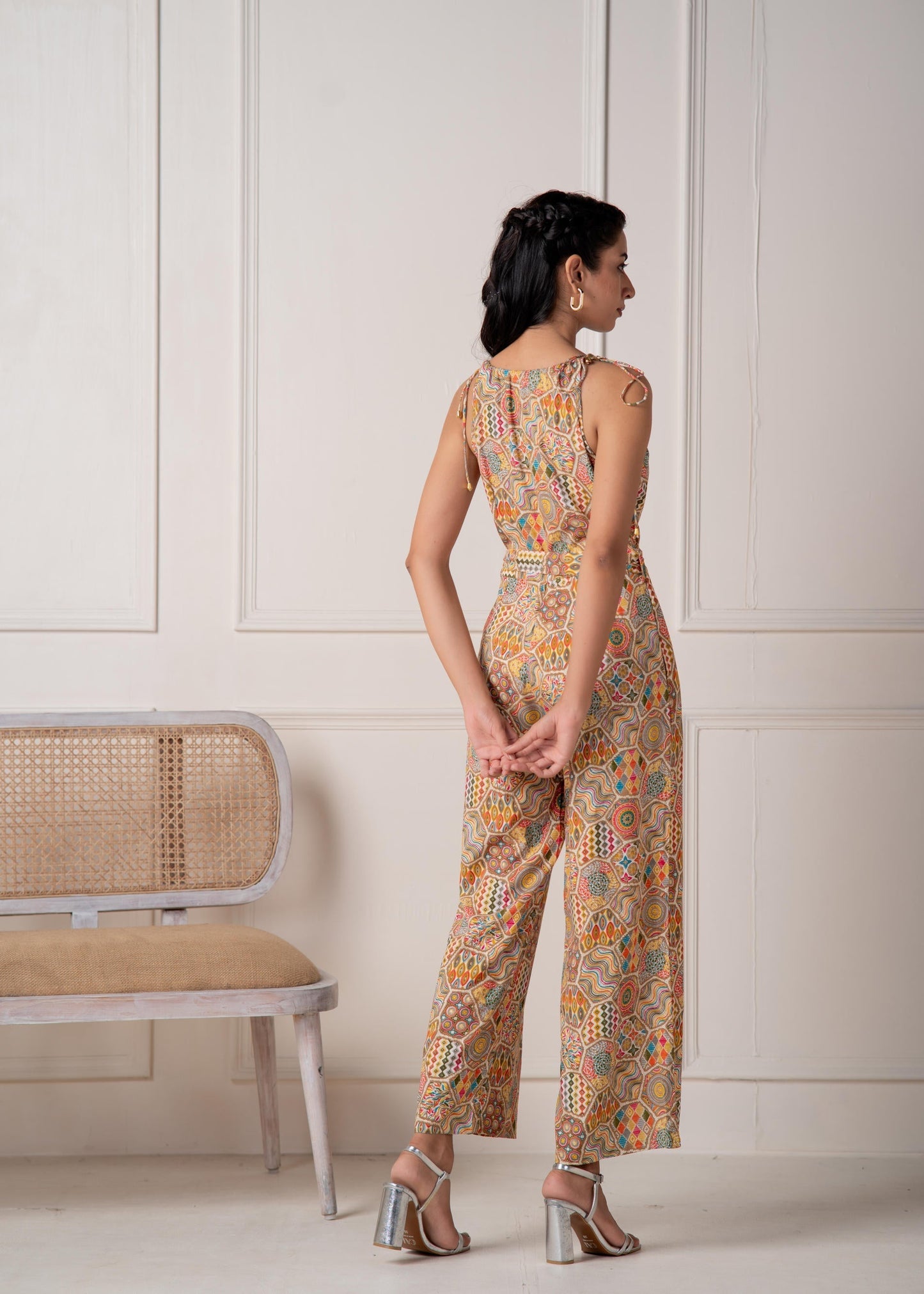 Juniper Multi Printed Abstract Viscose Jumpsuit With Belt