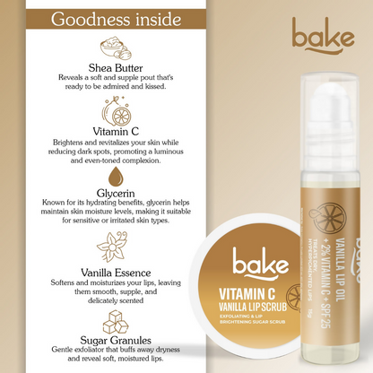 Bake Vitamin C Vanilla Lip Kit With Lip Balm SPF 25 & Lip Scrub For Dark & Pigmented Lips