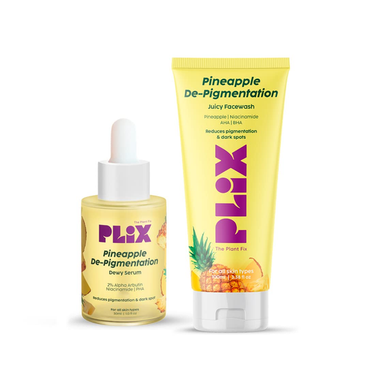 Plix Pineapple De-Pigmentation Dewy Serum and Face Wash on a white background