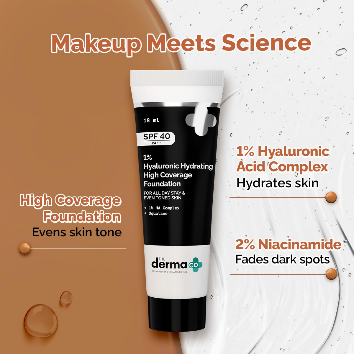 The Derma Co 1% Hyaluronic Hydrating High Coverage Foundation With SPF 40 PA+++ - 01 Ivory