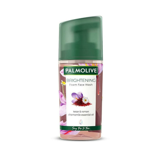 Palmolive brightening foam face wash bottle on a white background