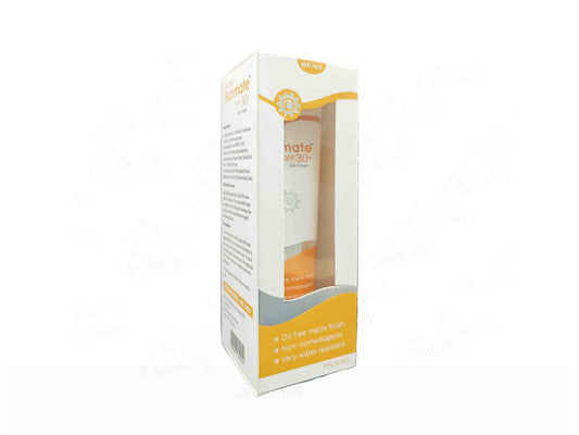 Product packaging with a bottle inside on a white background