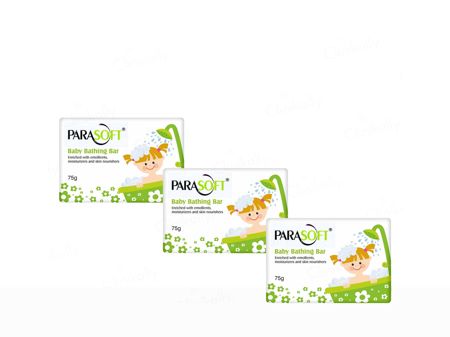 Three packages of Parasoft baby bathing bar on a white background