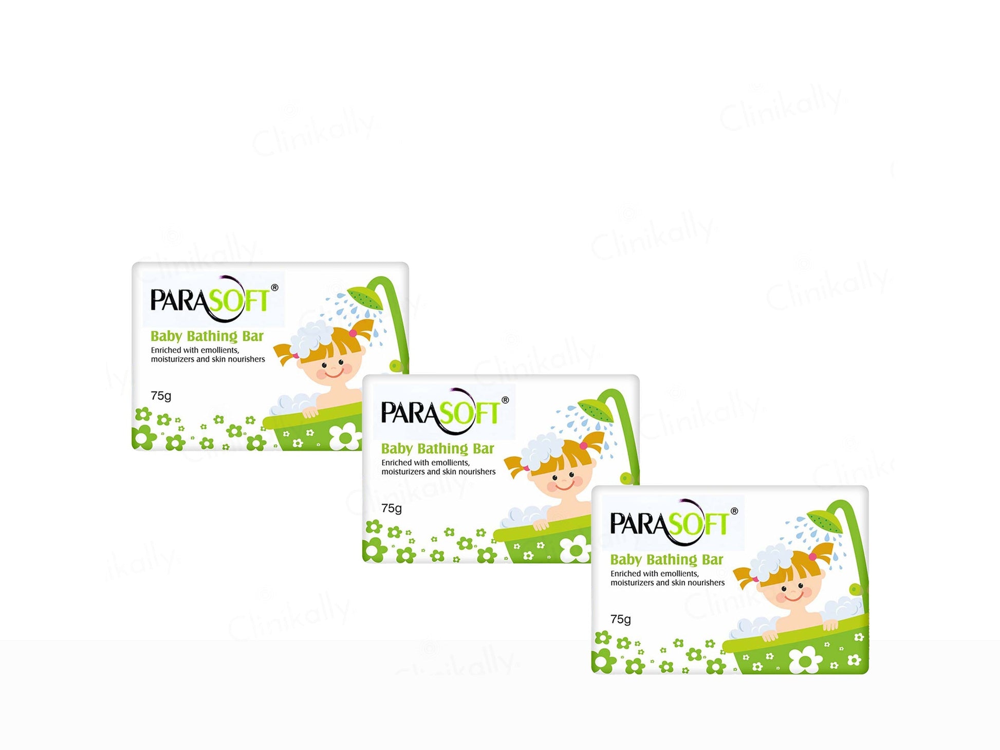 Three packages of Parasoft baby bathing bar on a white background