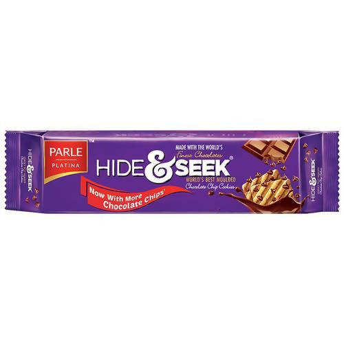 Hide & Seek chocolate bar packaging with Parle branding on a white background