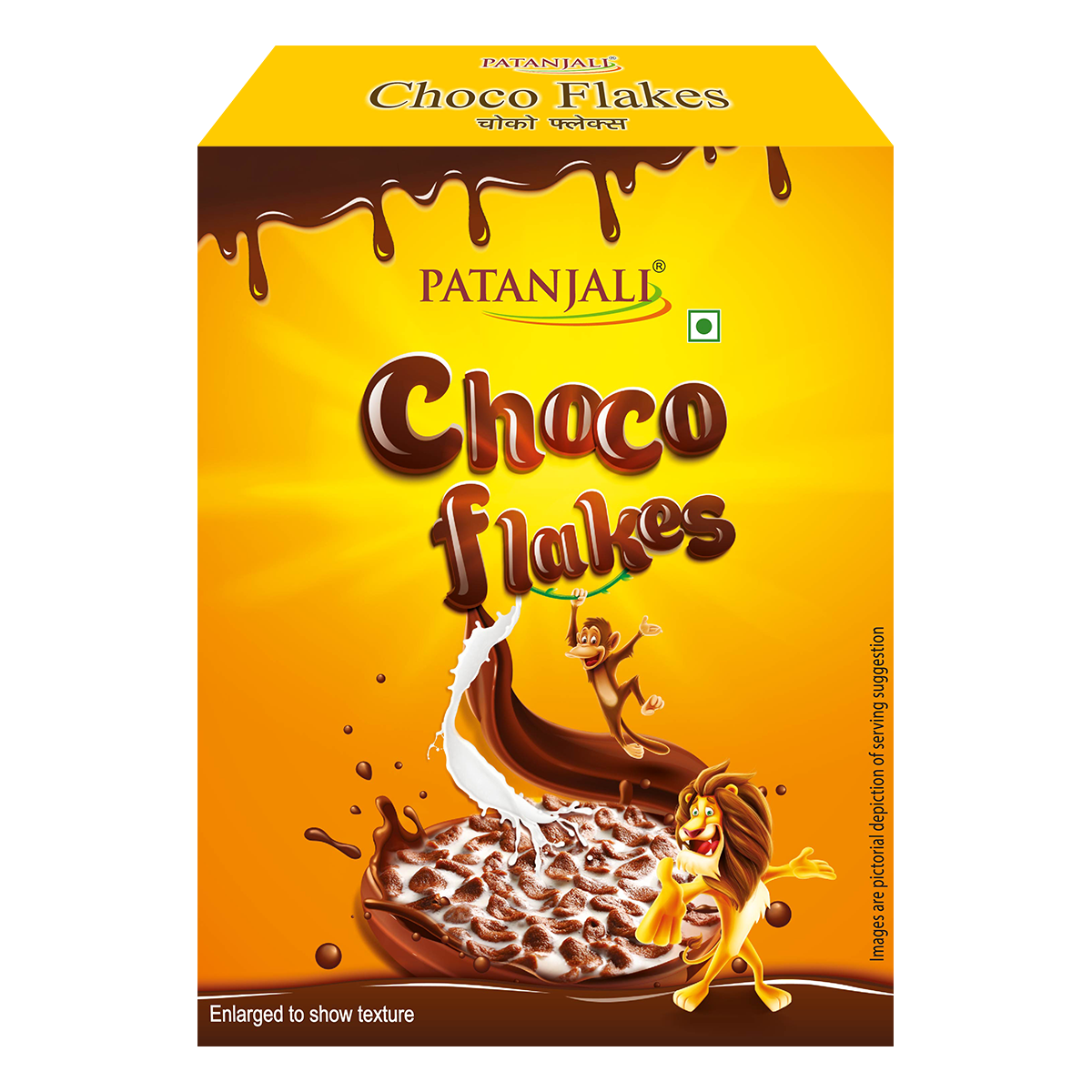 Patanjali Choco Flakes packaging on a white background