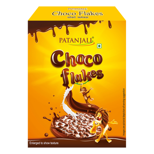 Patanjali Choco Flakes packaging on a white background
