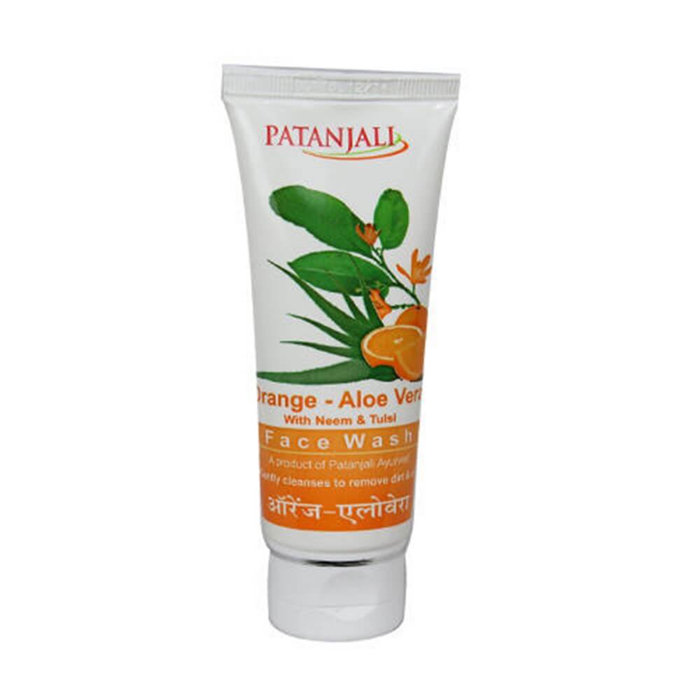 A tube of Patanjali Orange Aloevera Face Wash with Neem & Tulsi, 60Gm.