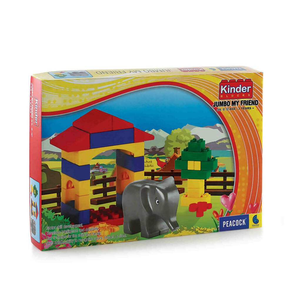 Colorful Kinder building block set packaging with an elephant figure on a white background