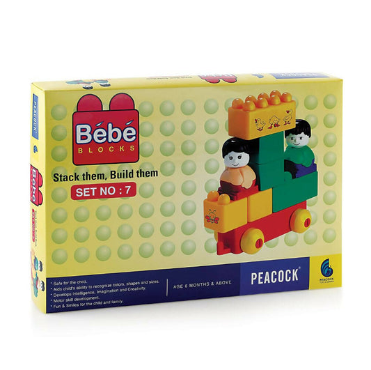 Bébé Blocks toy set packaging with colorful train model on a white background