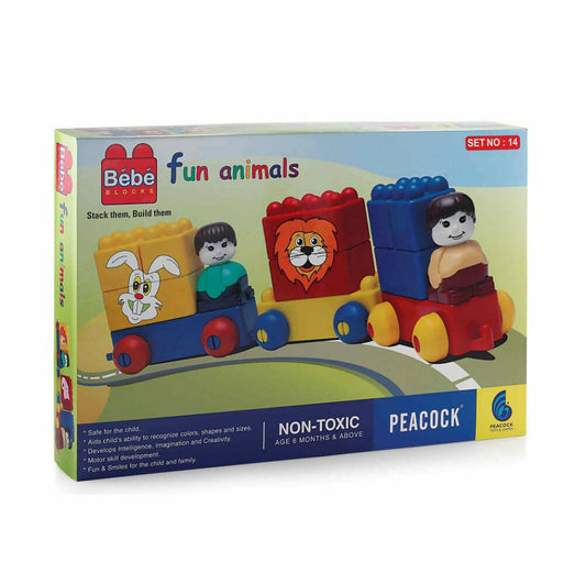 Bebe Blocks fun animals toy set packaging on a white background