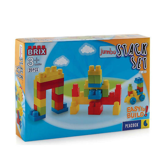 Box of Brix Jumbo Stack Set with colorful building blocks on a white background