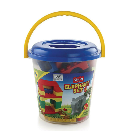 Toy bucket with a blue lid and yellow handle, featuring Kinder Chocolate branding.