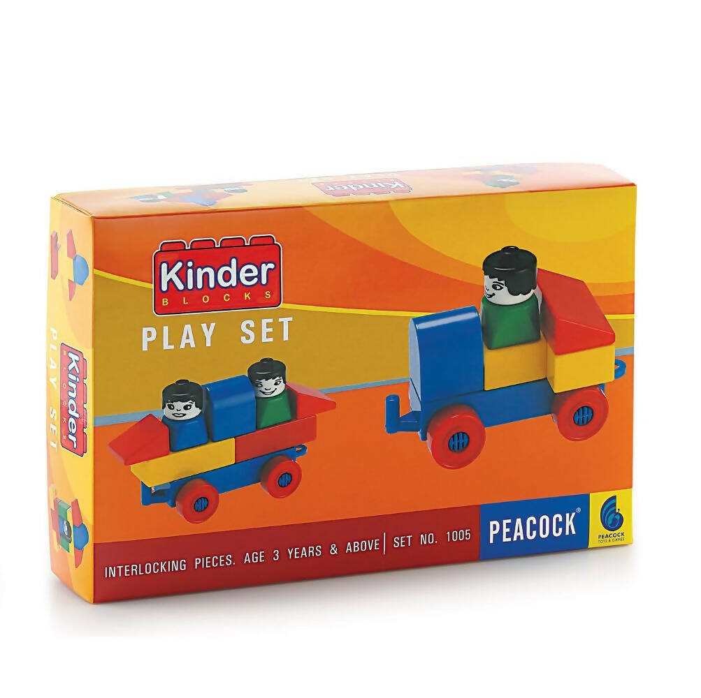 Kinder Blocks play set packaging with toy train and figures on an orange background