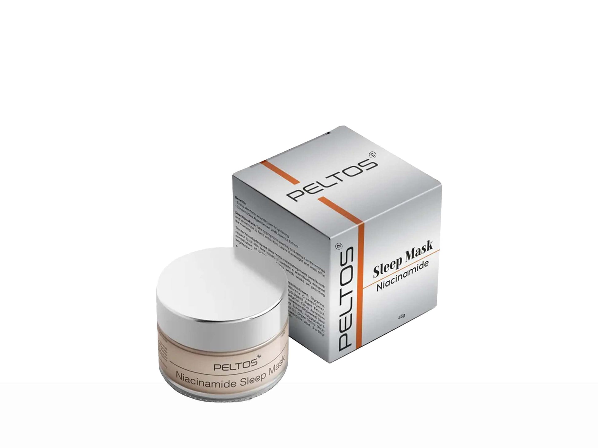 Peltos skincare product jar and box on a white background