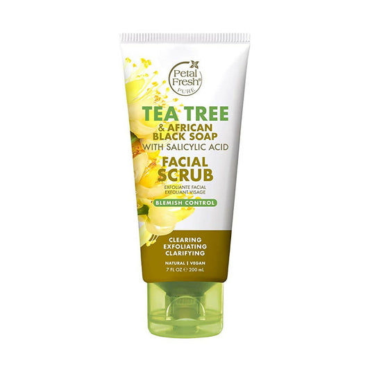 Tube of Petal Fresh Tea Tree & African Black Soap Facial Scrub on a white background