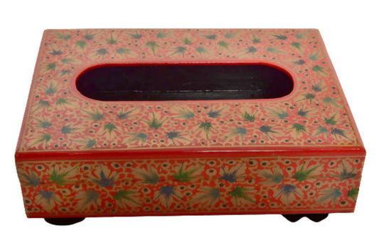 Nizalia Chinar Leaf Embossed Red Paper Mache Tissue Paper Holder - Limited Time Offer