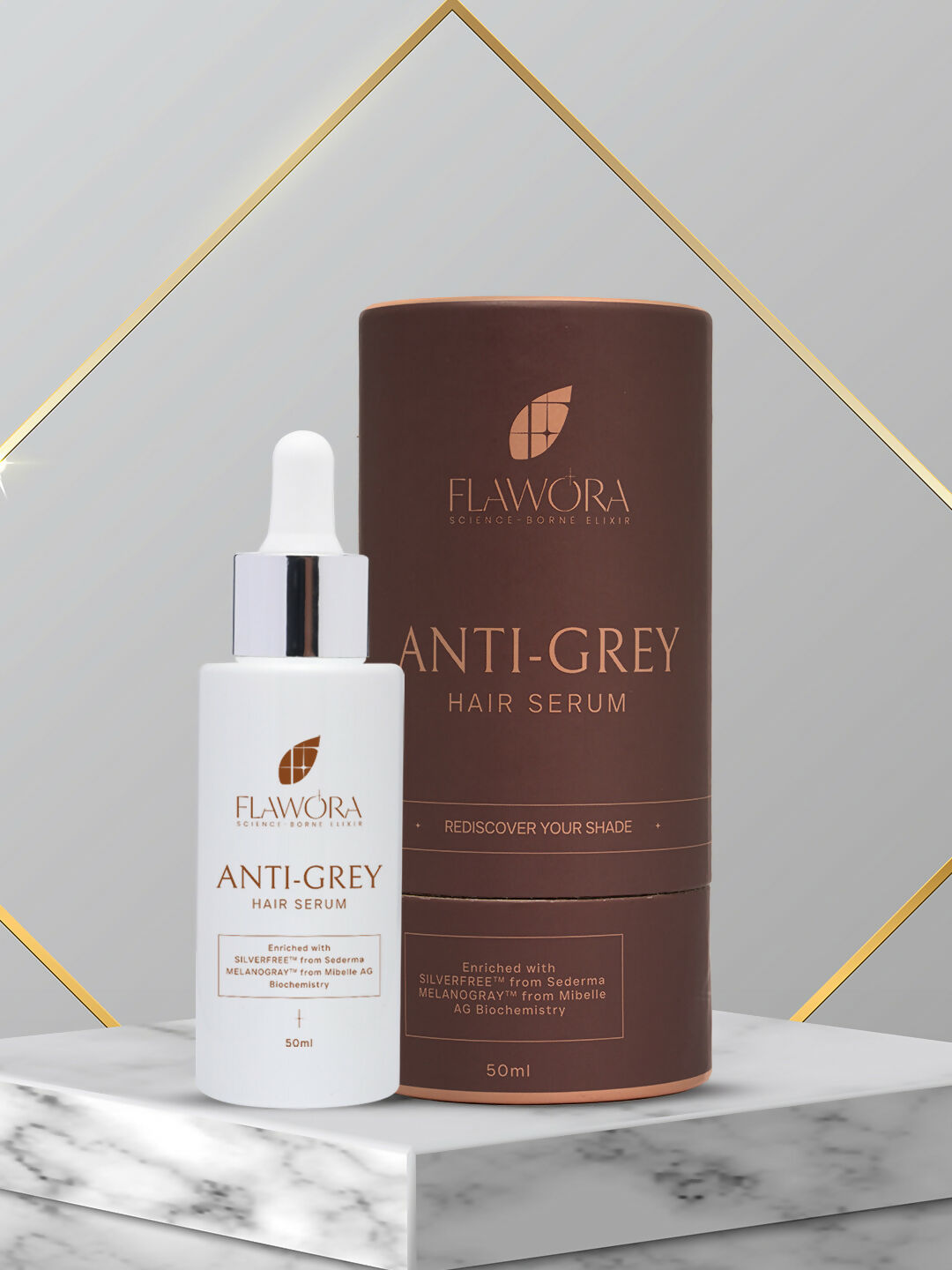 Flawora Anti-Grey Hair Serum For Reversing Grey Hair and Anti Acne Serum to reduce Blackheads and Open Pores
