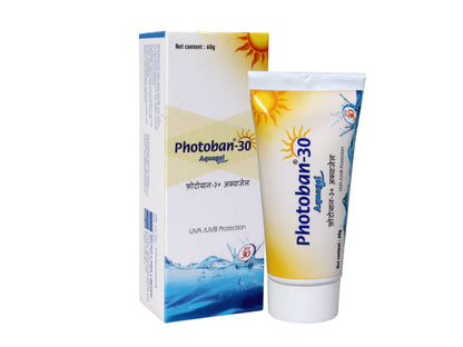 Photoban 30 sunscreen tube and packaging on a white background