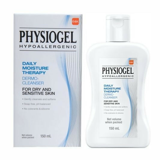 Physiogel daily moisture therapy dermo-cleanser packaging and bottle on a white background