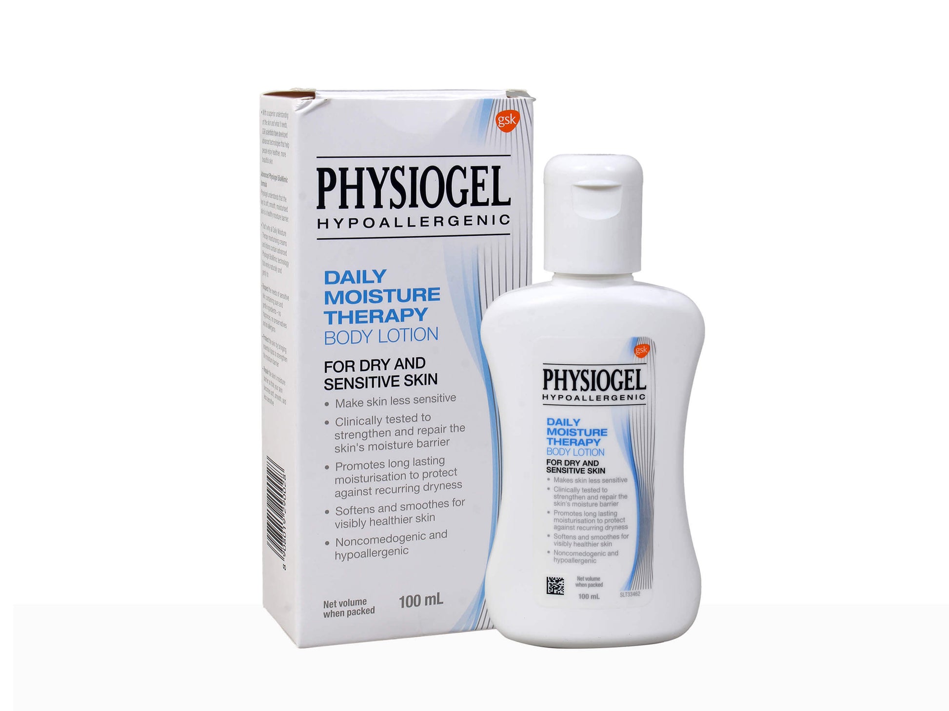 Physiogel daily moisture therapy body lotion with packaging on a white background