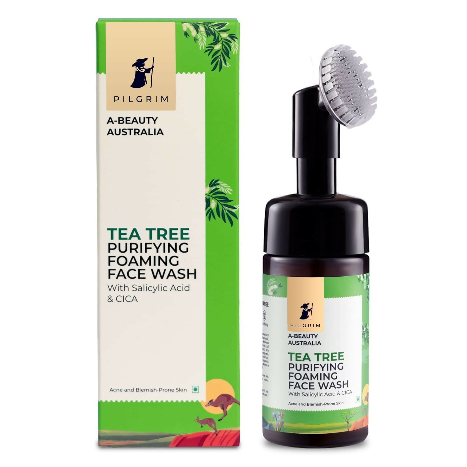 Tea tree purifying foaming face wash with packaging on a white background