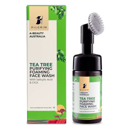 Tea tree purifying foaming face wash with packaging on a white background