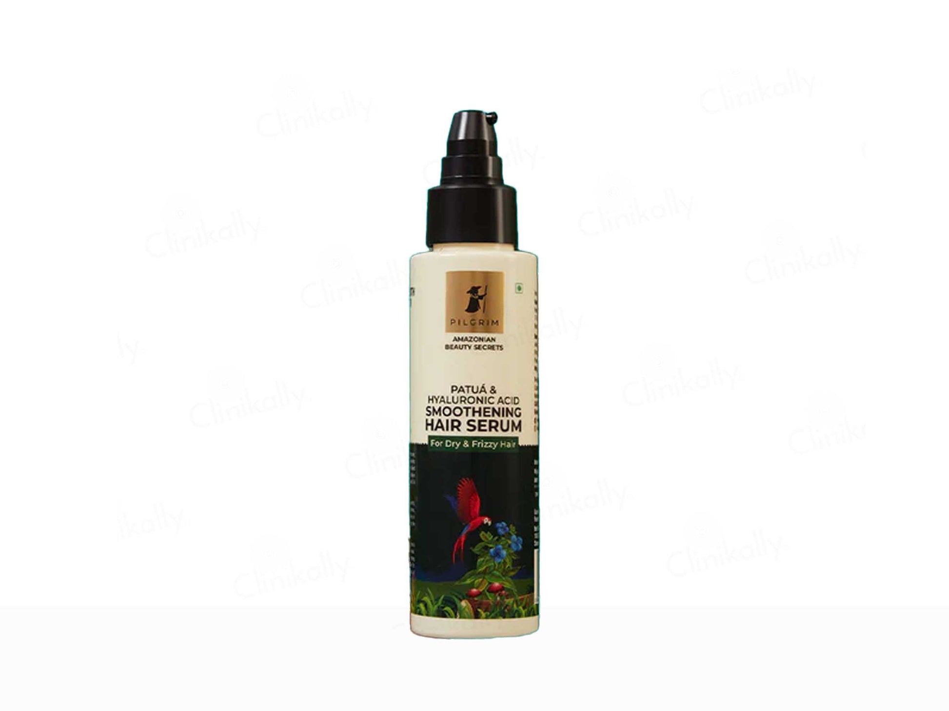 Hair serum bottle with label on a white background