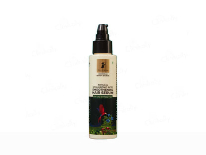 Hair serum bottle with label on a white background