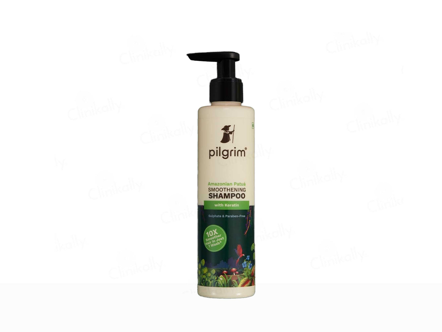 Pilgrim shampoo bottle on a white background