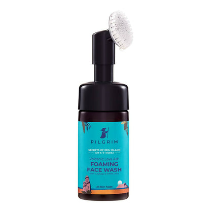 Pilgrim foaming face wash bottle with blue label on a white background