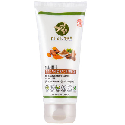 Plantas all-in-one organic face wash tube on a white background
