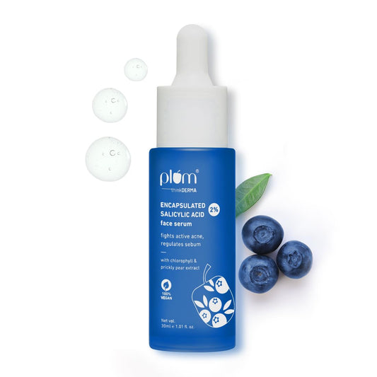 Plum 2% Encapsulated Salicylic Acid Face Serum | Fights Active Acne, Controls Oil & Soothes Inflammation | Lightweight & Quick-Absorbing Serum for Face | for All Skin Types | for Women & Men | 30ml