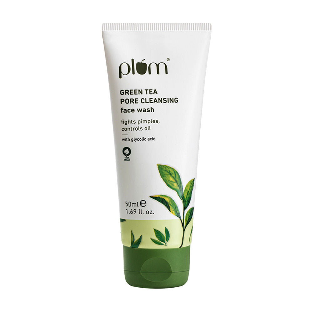 Tube of plum Green Tea Pore Cleansing face wash on a white background