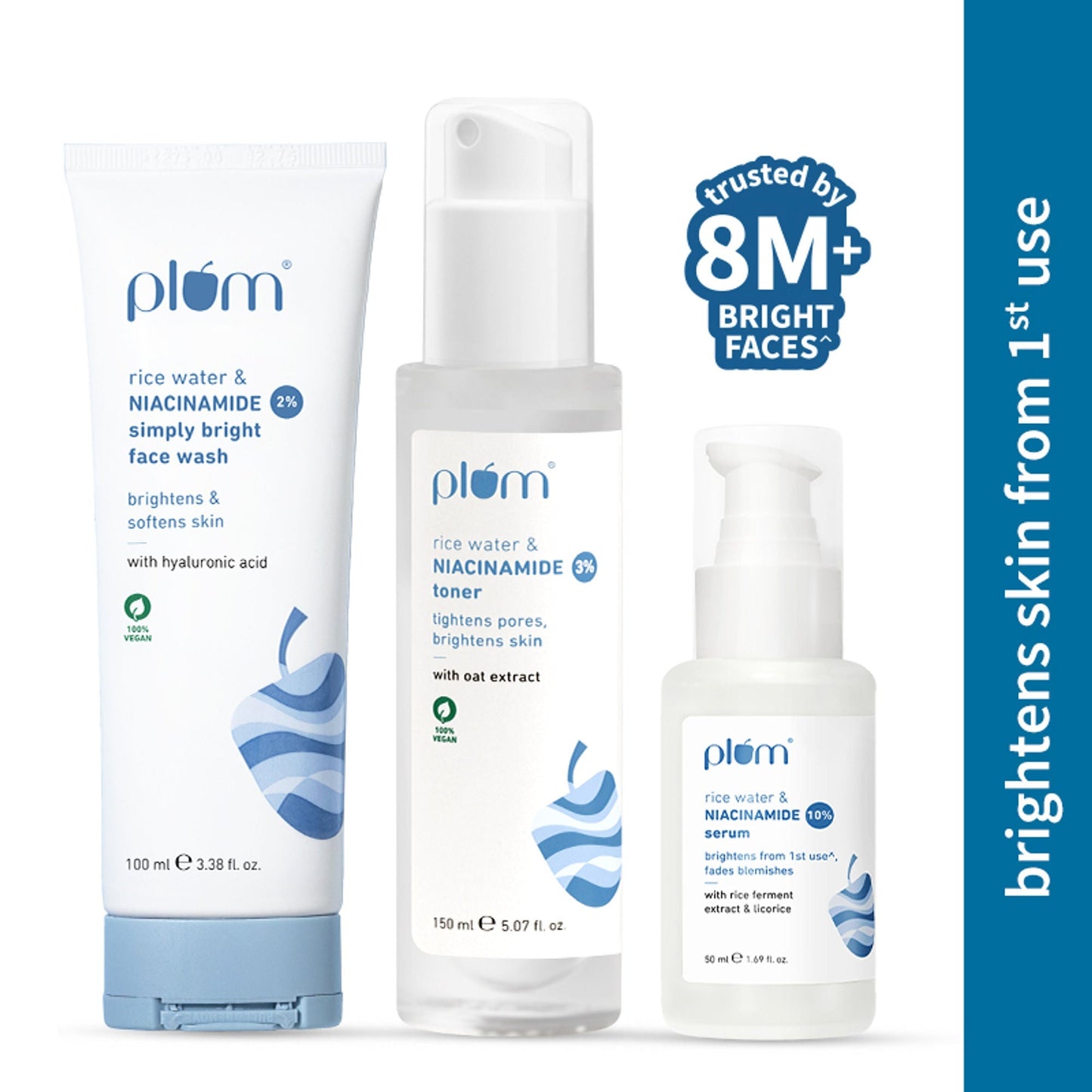 Plum Niacinamide Facewash, Toner & Face Serum Combo Tightens Pore, Fades Blemishes & Hydrates