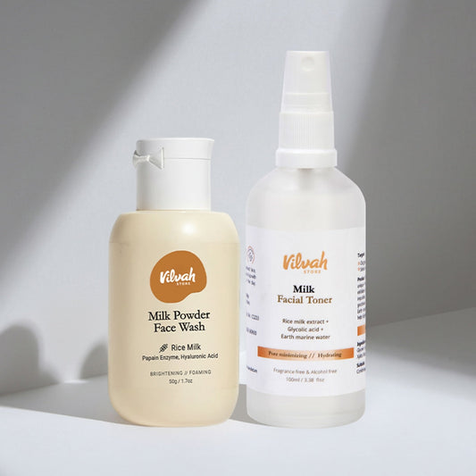 Two skincare products from Vilvah on a light background