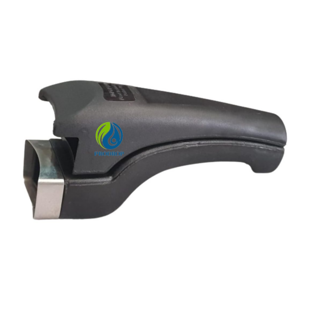 Black and silver tool with a logo on a white background